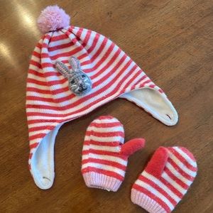 Baby Boden fleece lined bunny knit hat and mittens set size 2-4 years 2t 4t